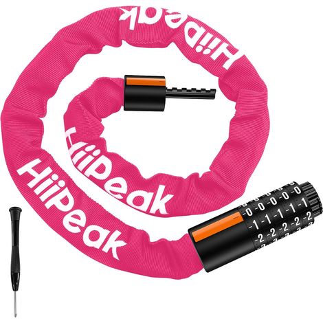 Chaine antivol Velo Code. Cadenas Velo antivol code a 5 chiffre, antivol Vélo combinaison, anti vol Velo, Moto et Scooter- Résistante à la Corrosion et aux Coups (Rose) (1/5)