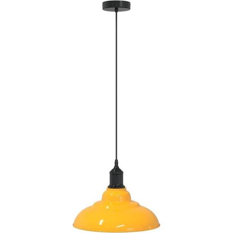 Lustre à hauteur réglable, douille E27, jaune vif, 31 cm de diamètre, matériau métallique. (1/5)