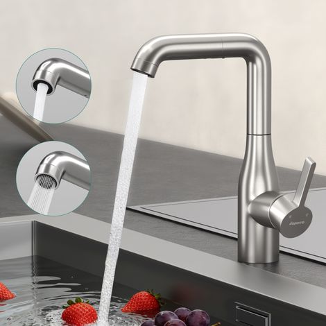 Mai & Mai Wasserhahn Küche Küchenarmatur mit Brause Ausziehbar, Küchenwasserhahn 360°Schwenkbar, Mischbatterie Spültischarmatur aus Edelstahl Gebürstet silber Turnix-04 (1/5)