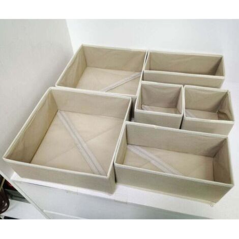 Boite de Rangement,Lot de 6 Organisateur de Tiroir Pliable Non-tissé Panier Rangement pour Chaussettes, Soutiens-Gorge,Vêtements de bébé (Beige) (1/4)