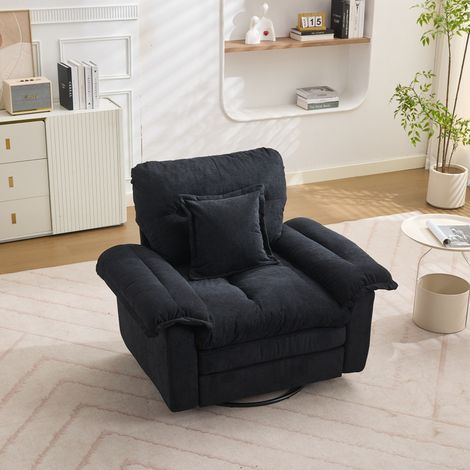 Poltrona girevole 116x84x96 cm in tessuto chenille nero, 360° salvaspazio per soggiorno FloraGrace (1/5)