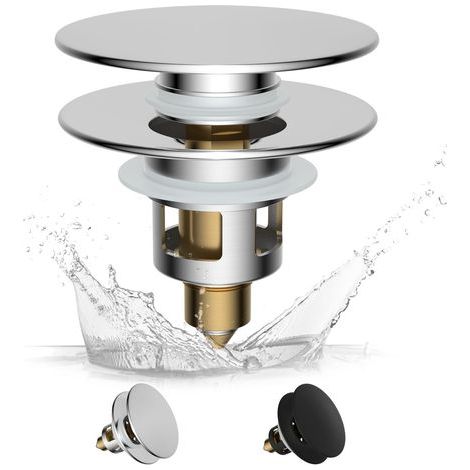 Bathroom Sink Plug with Drain Filter, Universal Push-in Brass Core Bathtub Plug, 25-46mm Sink Plug, Replacement Bathtub Plug for Bathroom - Chrome (1/5)
