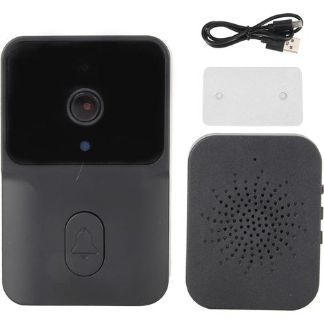 Sonnette vidéo Wi-Fi HD 1080p avec vision nocturne infrarouge, interphone visuel à distance pour la maison, noire-AquaForge