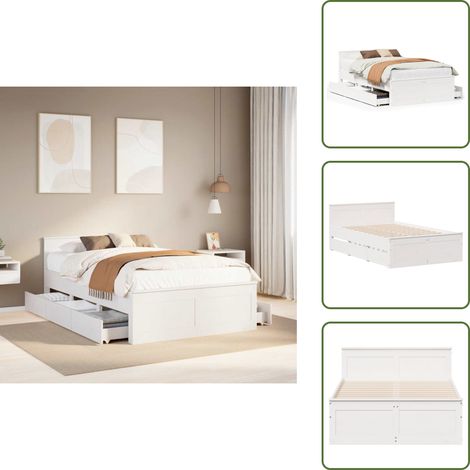 Cadre de lit sans matelas avec tête de lit blanc 135x190 cm pin - Cadre De Lit - Cadres De Lit - Meuble De Chambre À Coucher - Lit (1/5)