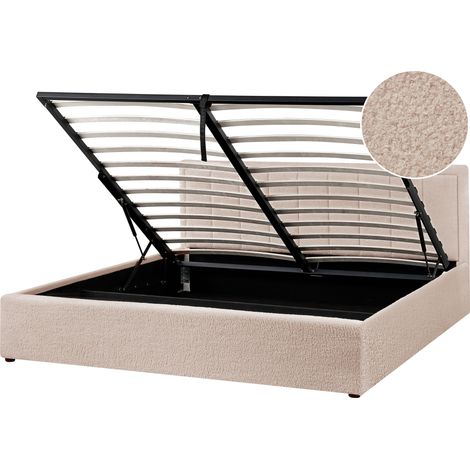Cama con almacenaje elevable tapizada de bouclé beige 180 x 200 cm Montlaur (1/5)