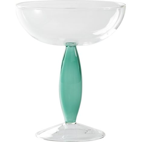 Dorici Set di 4 Coppe in Vetro Borosilicato Soffiato a Mano Colore Trasparente e Verde Lago, Design Contemporaneo ed Elegante per Mise en Place (1/2)