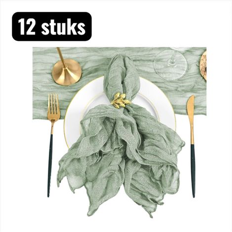 Lot de 12 serviettes de table en organza de polyester plissé 50 x 50 cm pour fêtes et mariages vert clair (1/5)