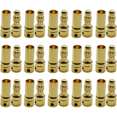 15 Paires 3.5mm Plaqué Or Connecteur Bullet, 3.5 mm Banane Fiche Remplacement de Connecteurs Bullet Mâle Femelle pour Batterie RC Lipo (1/5)