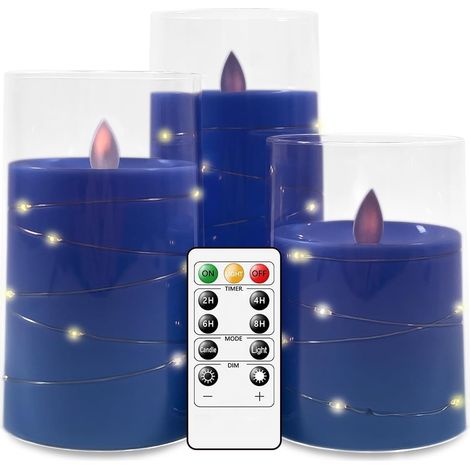 Lot de 3 Bougie LED Flamme Vacillante Verre Avec Télécommande Minuteur Pour Intérieur Mariage Noël (1/5)