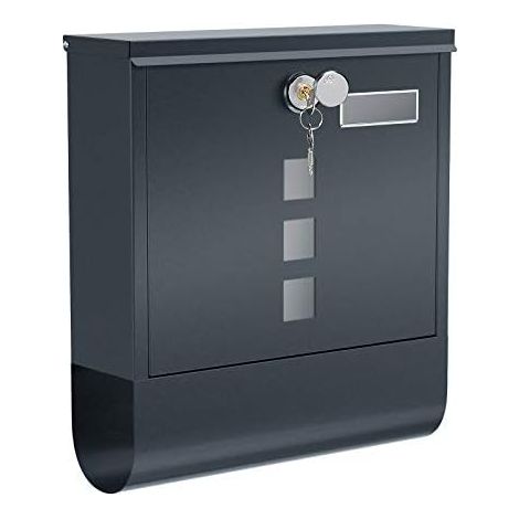 Wall Mounted Letterbox, with Lock with Cover, Viewing Windows, Name Slot, Newspaper Roll, Easy to Install, Charcoal Gray GMB20AG (1/5)
