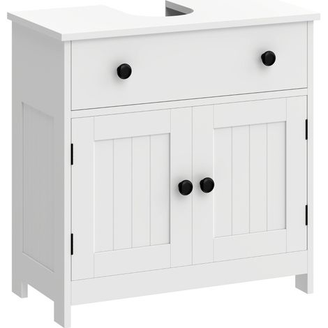 Mueble lavabo freestanding con cajón, 2 puertas y cierre soft-close, blanco HAVRYA (1/5)