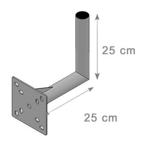 Fixation Murale en L coudée - HD LINE - Déport 25cm - Support d'antenne - Mât 42mm - Hauteur 25cm