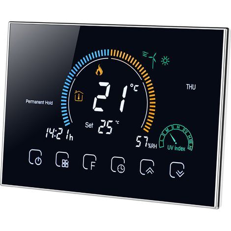 Smart programmable Wi-Fi thermostat 95-240V, 6-period programming (5+1+1), voice and app control, backlit LCD boiler heating thermostat. (1/5)
