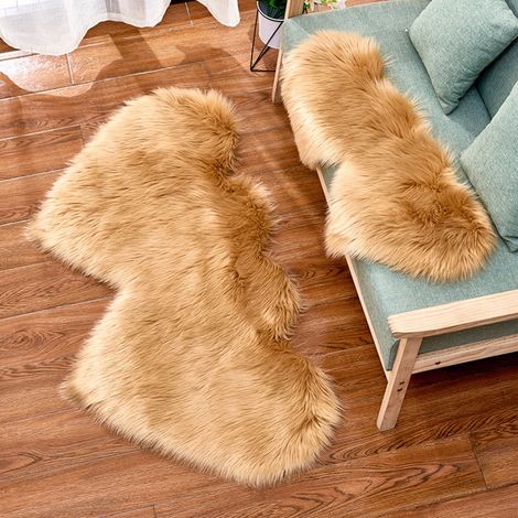 Tapis Shaggy - Imitation Peau De Mouton - En Polyester - Anti-dérapant - Pour Salon Chambre Salle De Bain - 35 x 70 cm (1/2)