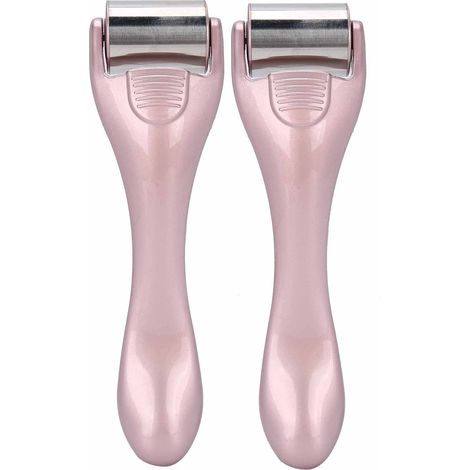Lot de deux grands rouleaux de massage à points de glace pour le visage/les yeux/bâton de massage à usage domestique, appareil de lifting du cou et du visage, rose. (1/5)
