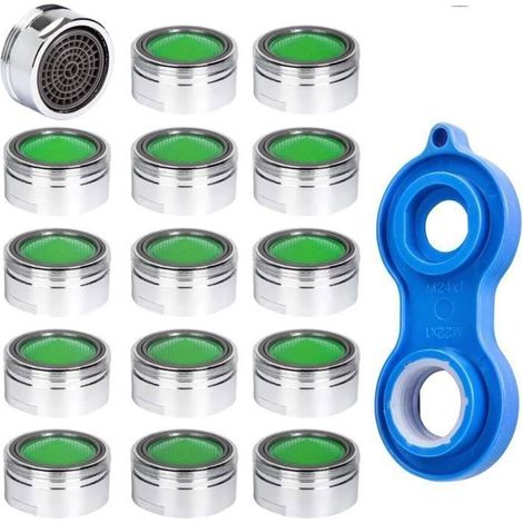 15pcs Mousseur Robinet Economiseur d'Eau M24 Embout Brise Jet Robinet Cuisine Matériel +1pc Aérateur Robinet Universel pour (1/4)