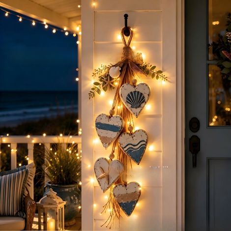 Hanging Heart Wall Decor - Heart-shaped Pumpkin Wall Decoration (without lights) - Coastal Blue