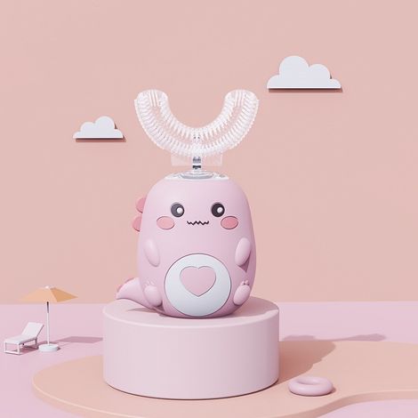 Brosse à dents électrique en forme de U pour enfants, sonique automatique avec 3 modes de nettoyage, design dinosaure, brosse à dents ronde en forme de U à 360° (7-12 ans)-AquaForge (1/5)