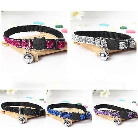Collar ajustable con cascabeles de seguridad para gatos, juego de 5 piezas de nailon brillante. (1/5)
