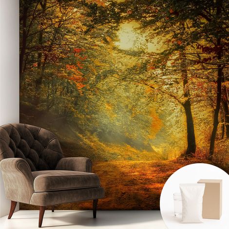 Papier peint intissé mural pour salon chambre à coucher tendance et originale - Colle incluse gratuite Paysage d'automne 250x250 cm (1/5)