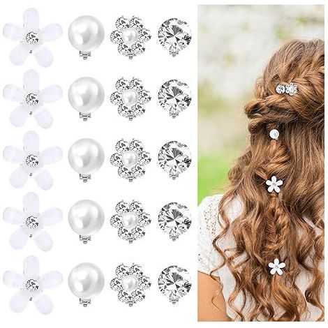 20 capullos de flor de ciruelo de nácar - horquillas con diamantes de imitación - accesorios para el cabello - horquillas pequeñas - horquillas - accesorios para el cabello