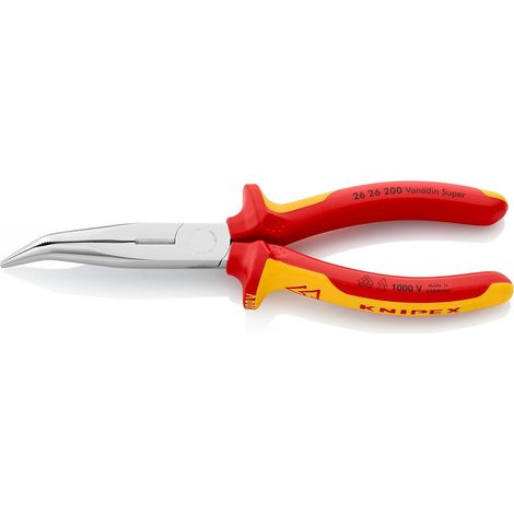 KNIPEX 26 26 200 SB Pinza per meccanica - con becchi mezzotondi con tronchese (pinza a becchi di cicogna) isolati con manici rivestiti in materiale bicomponente, collaudati VDE cromata 200 mm