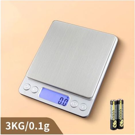 Balance de cuisine, 3 kg x 0,1 g, balance de haute précision avec fonction tare et fonction comptage, idéale pour peser les ingrédients, les bijoux, l'or et les timbres. (1/5)