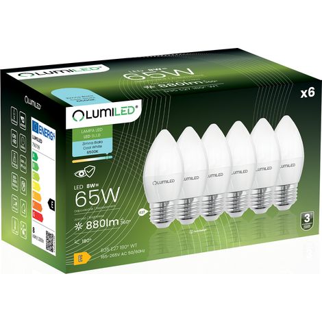 6x LED-Lampe E27 Kerzenfassung B35 8W = 65W 880lm 6500K Kaltweiß 180° Abstrahlwinkel (1/5)