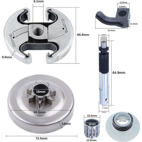 Kit de Pignon pour Husqvarna 445 445II 450 450II Tronçonneuse, ADEFOL.325 Pignon (7 dents) avec Embrayage + Griffe + Pompe à Huile (1/5)