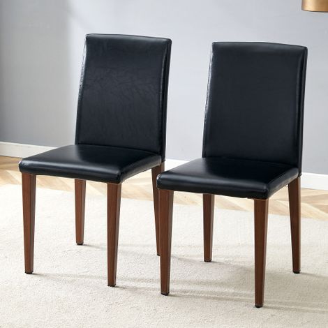 [Set di 2 sedie da pranzo minimaliste] Lusso leggero in stile europeo con finitura noce scuro: pelle PU nera + gambe in metallo effetto noce scuro. Si adattano perfettamente alle sale da pranzo modern