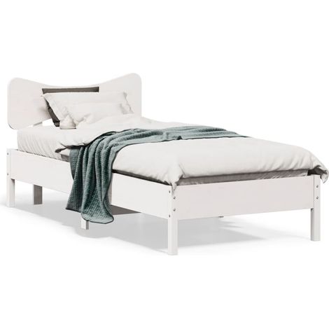 Cadre de lit 90 x 190 cm avec tête de lit, pin massif blanc, sommier à lattes sans matelas, 21.52kg - PANGIVO (1/5)