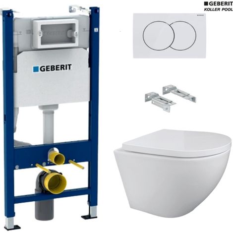Bastidor GEBERIT Duofix pack cisterna empotrada y pulsador DELTA 01 bl br con WC suspendido KP ROUND SMART Blanco Tornado 3.0 (1/5)