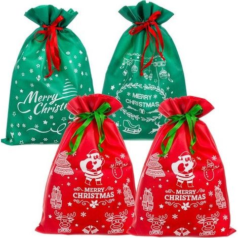 Sacs cadeaux de Noël à cordon avec motif Père Noël, 45 x 29,5 cm, lot de 4 (1/5)