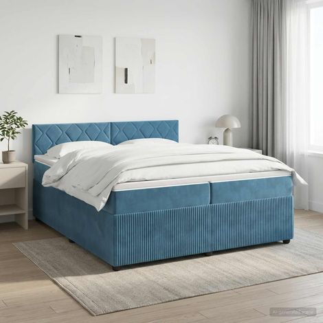 vidaXL Lit boxspring avec matelas Bleu foncé 200 x 200 cm Velours (1/5)