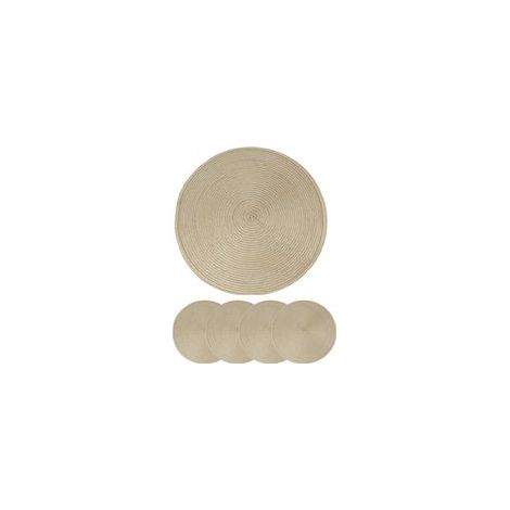 Set de table rond beige en tissu PP résistant et décoratif — (1/5)