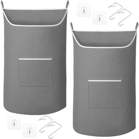 2 Sac à Linge Suspendu 91x56 cm - Panier à Linge Mural 100L en Tissu Oxford - Organisateur de Rangement Derrière la Porte avec Fermeture Éclair au Bas pour Salle de Bain et Chambre (1/5)