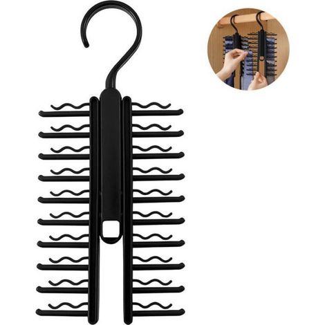 Porte-Cravates - Rotatif 360 Degres - Pour 20 Cravates - PP Noir - 1 Piece (1/5)