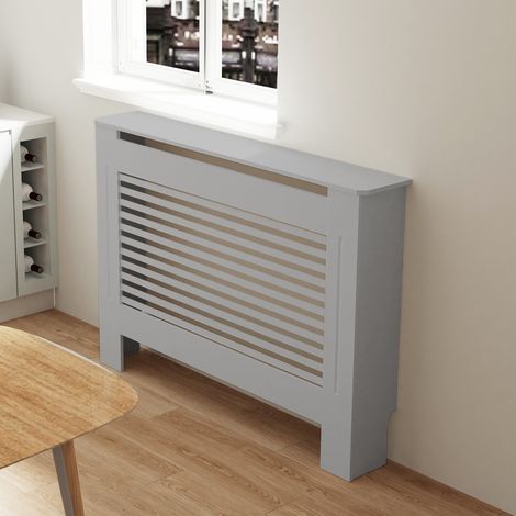 Extra Tall 92cm Radiator Cover MDF Modern Cabinet Slatted Grill Grey, Large 111 x 19 x 92.2 cm