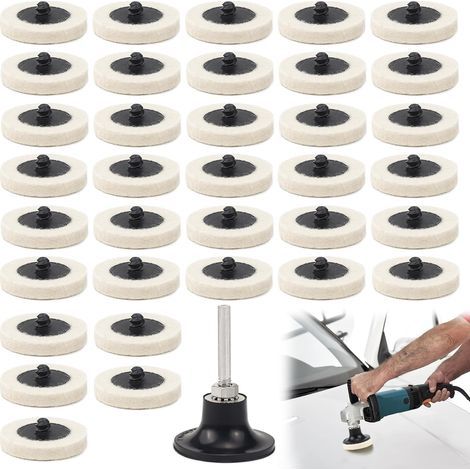 35 Pièces 2 Pouces 50mm Wool Felt Polishing Wheel Disc avec 1 Disque et 1 Poignée hexagonale de 6 mm de Tigepour Outil Rotatif pour Les Projets De Nettoyage Et De Polissage (1/5)