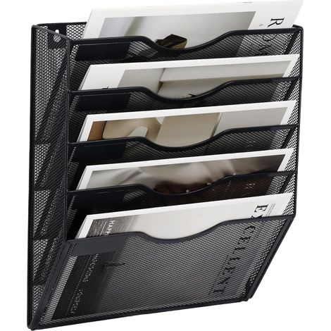 Organiseur de documents mural suspendu à 5 compartiments, porte-documents et courrier mural, support de rangement pour presse-papiers avec étiquette nominative, adapté pour une utilisation au bureau/à (1/5)