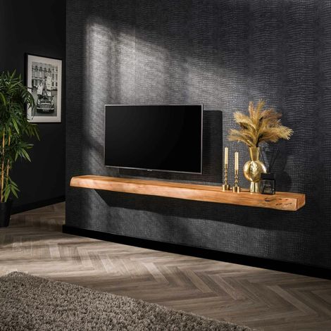 Pier Import – Étagère murale en bois d'acacia épais 2 m – Métal acier noir – Longueur 200 cm, Largeur 25 cm, Hauteur 8 cm – Livrée assemblée (1/5)