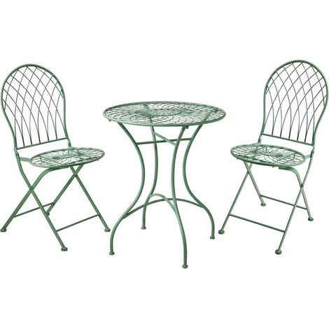 Ensemble bistro extérieur table et 2 chaises pliantes en fer vert Isabelle (1/5)