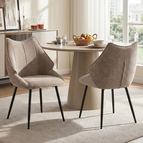 Lot de 2 chaises de salle à manger en velours côtelé, dossier capitonné, pieds métal, confort ergonomique, kaki (1/5)