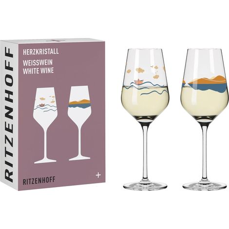 Verre à vin blanc 300 ml - série Herzkristall - set de 2 avec motif en or rose - Made in Germany (1/5)