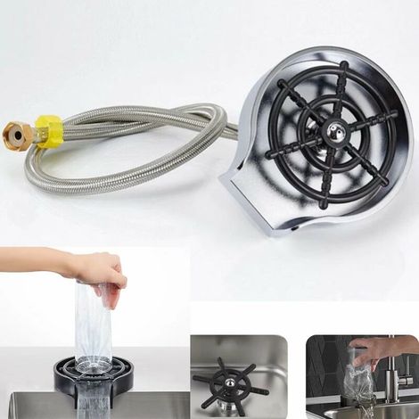 Rondelle de tasse robinet verre rinçage fil haute pression verre rinçage automatique tasse rinçage rondelle pour éviers de bar de cuisine Rondelle coupelle + coque + tuyau d'arrivée d'eau 0.8m argent (1/5)