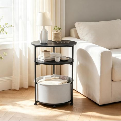 Tavolino rotondo con cestino contenitore, 43 x 56 cm, nero HAVRYA (1/5)