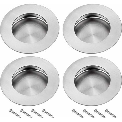Poignées encastrées pour portes coulissantes, en acier inoxydable, rondes, à rainure invisible, pour portes coulissantes, placards, tiroirs, lot de 4 (1/5)