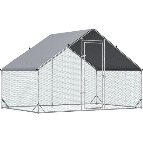 Außengehege für Hühner aus Stahl 300 x 200 x 200 cm mit Abdeckung und Tür, silber MODENUIT (1/3)