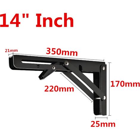 (Noir 14 pouces-8 pouces-FR) 2 supports d'angle pliables triangulaires noirs pour meubles, support robuste et réglable pour fixation murale, banc, table ou étagère. (1/5)
