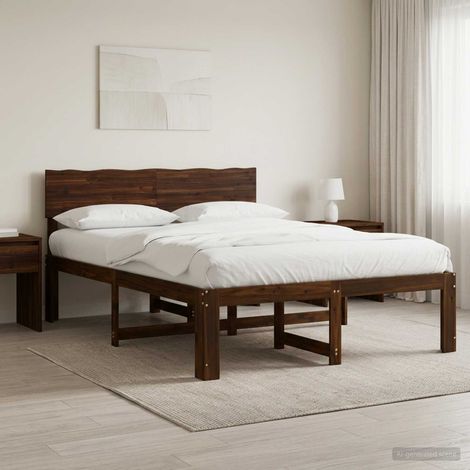 Cama doble con cabecero ROSTOCK Marrón Oscuro 135 x 190 cm (1/5)